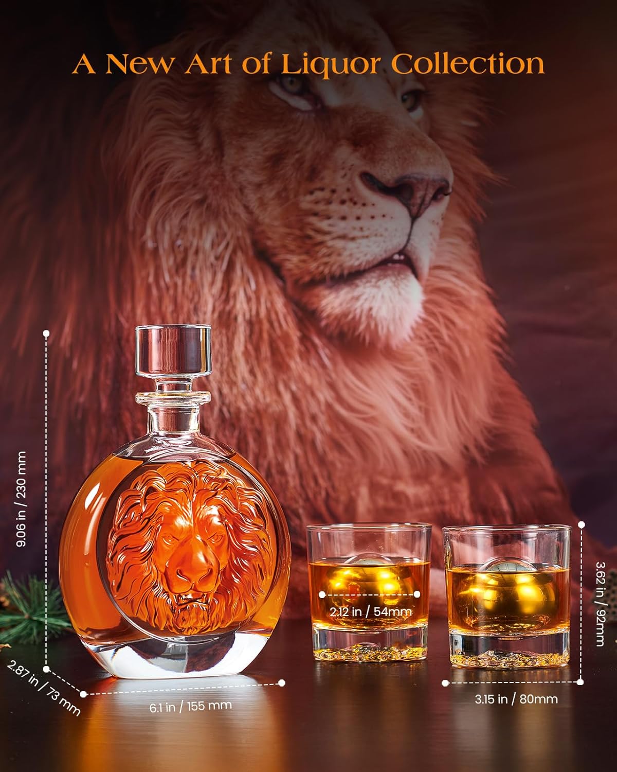 Kollea Engraved Lion Whiskey Decanter Set